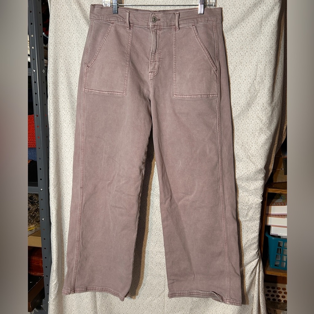 American Eagle High Waisted Relaxed Wide Straight Leg Skater Jeans Pale Mauve